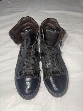 Lanvin Mans, Authentic, Genuine Leather Sneakers, Size 12 Turquoise/Black Color